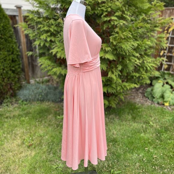 Dress Day Baby Pink Maternity Midi Dress with Short Sleeves Sz L - Picture 3 of 14